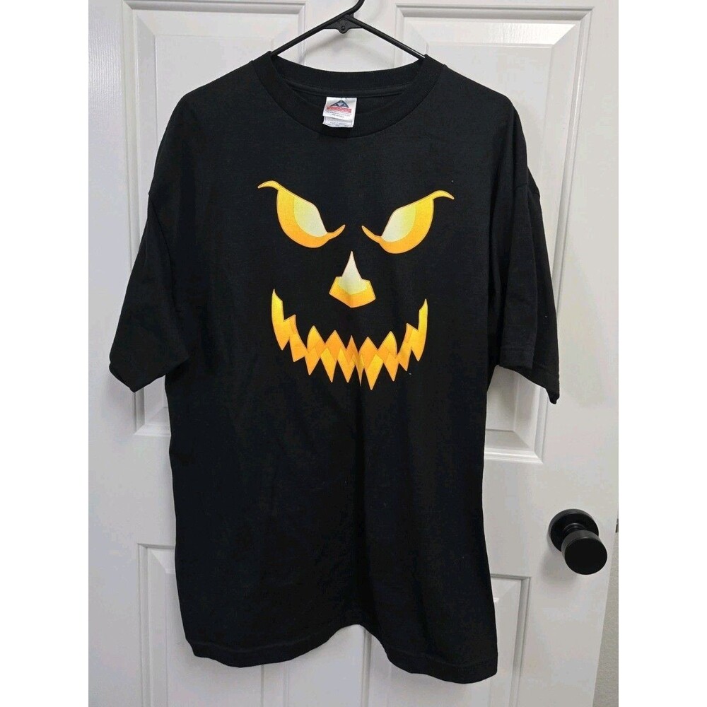 Alstyle Halloween Jack O Lantern T Shirt Size XL Black Pumpkin Face Scary
